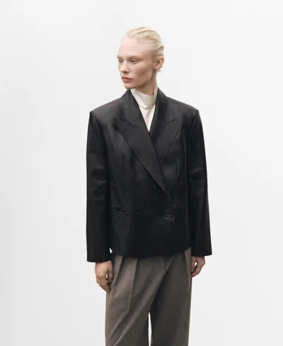 Mango Women's Double-breasted Leather Jacket In Black