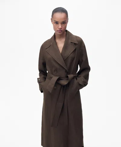 Mango Women's Double Breasted Linen Trench Coat In Brown