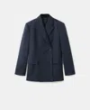 Mango Pinstripe Double Breasted Blazer In Blue