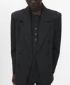Mango Double Breasted Suit Blazer In Black