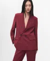 Mango Double Breasted Blazer In Burgundy
