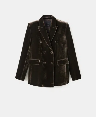 Mango Women's Double-breasted Velvet Suit Jacket In Brown