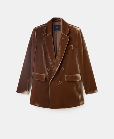 Mango Women's Double-breasted Velvet Suit Jacket In Brown