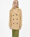 Mango Double Breasted Virgin Wool Blend Coat In Medium Brown