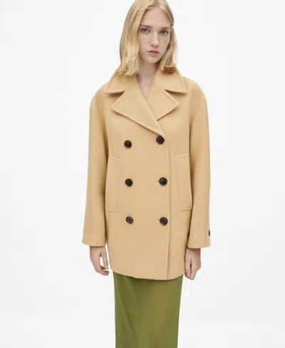 Mango Women's Double Breasted Virgin Wool Coat In Medium Brown