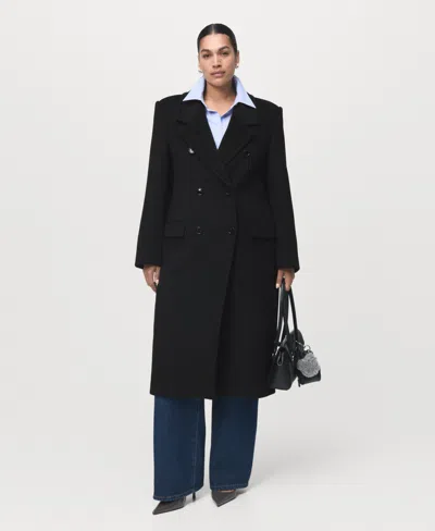 Mango Double Breasted Coat In Black