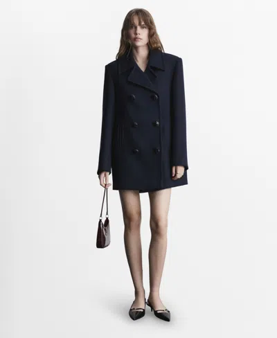 Mango Women's Double-breasted Wool Coat In Dark Navy