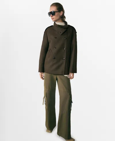 Mango Women's Double-breasted Wool Coat In Khaki