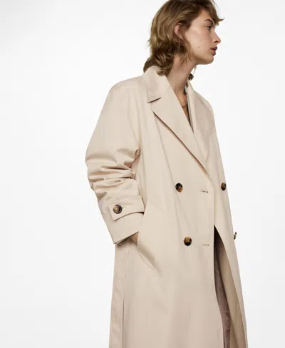 Mango Double Breasted Coat In Beige