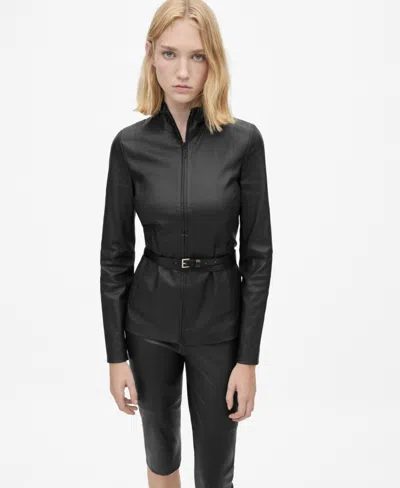Mango Women's Double Zip Fastening Leather Jacket In Black