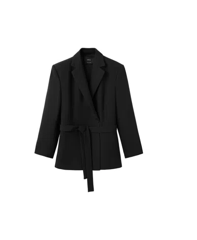 Mango Women's Double-breasted Belted V-neck Blazer In Black