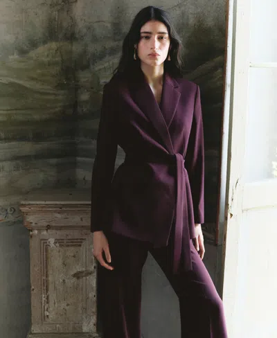 Mango Women's Double-breasted Belted V-neck Blazer In Purple