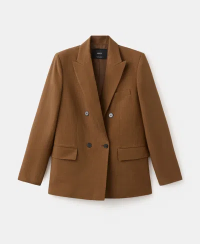 Mango Women's Double-breasted Linen Suit Blazer In Brown