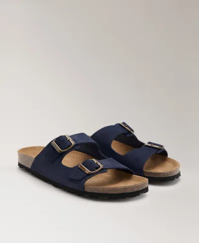 Mango Women's Double-buckle Leather Sandals In Blue