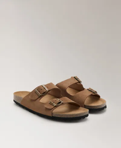 Mango Women's Double-buckle Leather Sandals In Brown