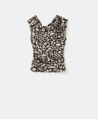 Mango Women's Draped Animal-print Top In Brown