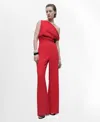 Mango Long Asymmetrical Draped Jumpsuit Red In Red