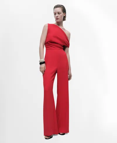 Mango Women's Draped Asymmetric Long Jumpsuit In Red