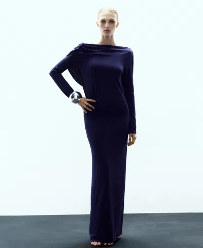 Mango Women's Draped Asymmetrical Dress In Blue