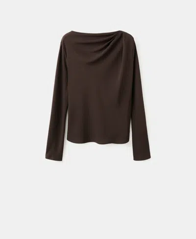 Mango Women's Draped Boat-neck Blouse In Brown