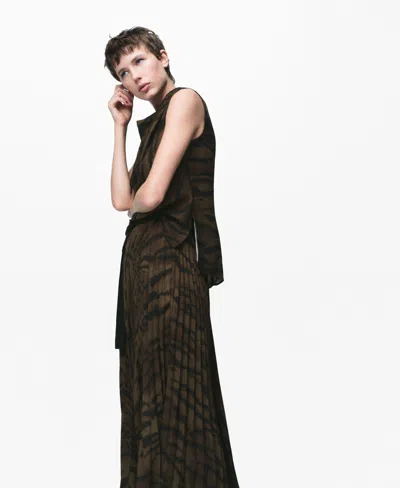 Mango Women's Draped Collar Animal-print Blouse In Brown