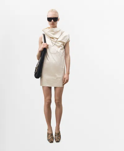 MANGO WOMEN'S DRAPED COLLAR COTTON DRESS