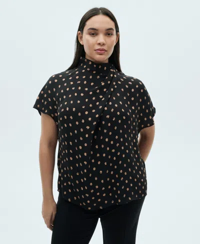MANGO WOMEN'S DRAPED COLLAR POLKA DOT BLOUSE TOP