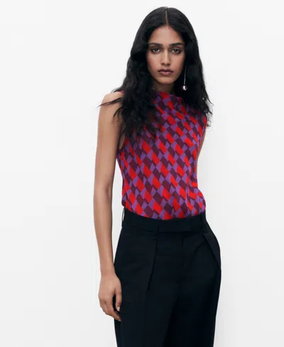 MANGO WOMEN'S DRAPED COLLAR PRINTED BLOUSE