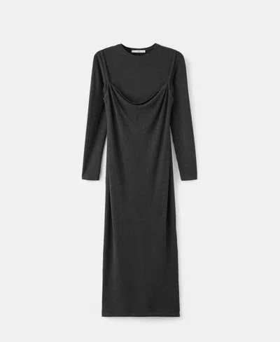 Mango Draped Combined Dress Dark Heather Grey In Black