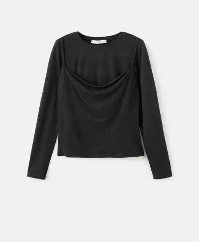 Mango Women's Draped Combined T-shirt In Black
