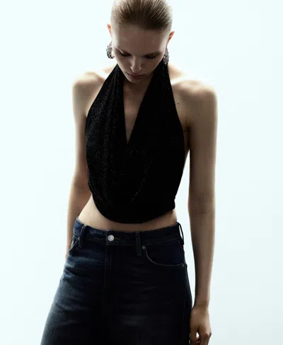 Mango Women's Draped Crystal Neckline Top In Multi