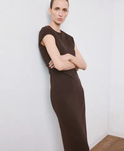 Mango Women's Draped Detail Midi-dress In Brown