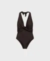 Mango Women's Draped Halter Swimsuit In Chocolate