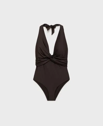 Mango Women's Draped Halter Swimsuit In Chocolate