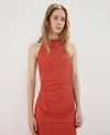 Mango Draped Midi-dress In Orange