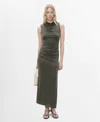 Mango Draped Sleeveless Modal Blend Maxi Dress In Green