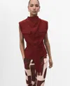 Mango Women's Draped Neck And Belt Blouse In Brown