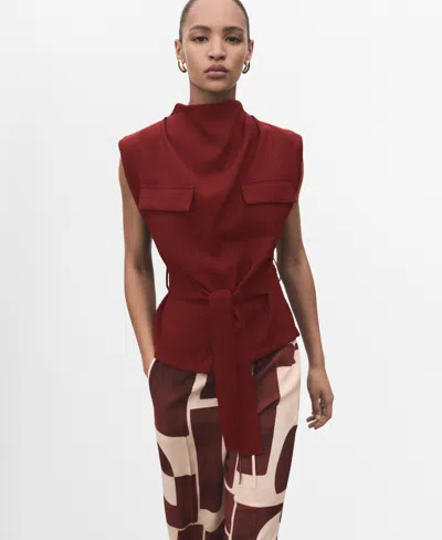 Mango Women's Draped Neck And Belt Blouse In Brown