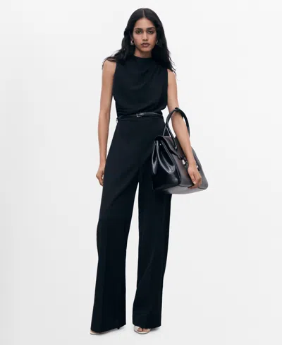 Mango Women's Draped Neck And Belt Long Jumpsuit In Black
