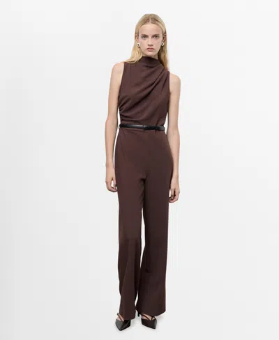 Mango Women's Draped Neck And Belt Long Jumpsuit In Brown