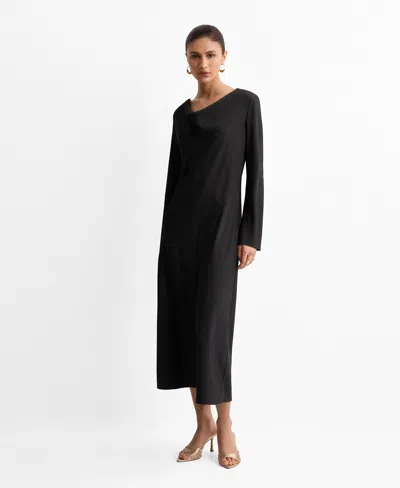 Mango Draped Neck Dress Black