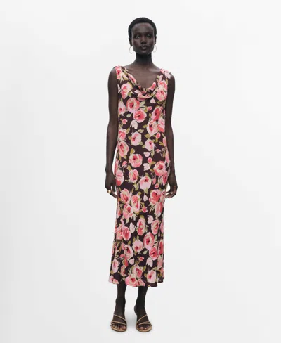 MANGO WOMEN'S DRAPED NECK FLORAL DRESS