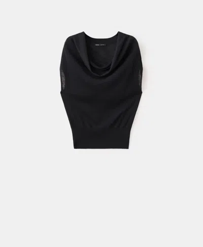 Mango Women's Draped Neck Knitted Sweater In Black