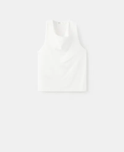 Mango Women's Draped Neck Knitted Top In White