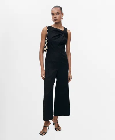 Mango Women's Draped Neck Long Culotte Jumpsuit