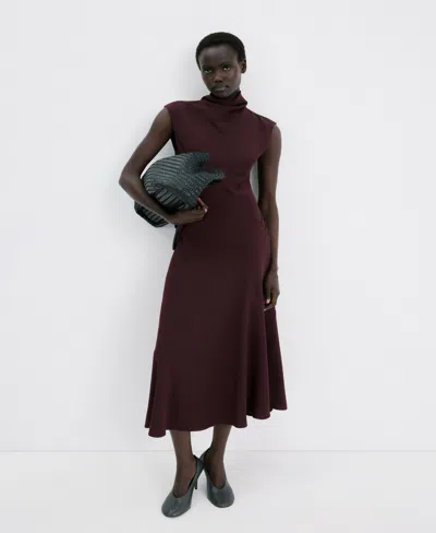 Mango Long Dress With Draped Neck Wine In Burgundy