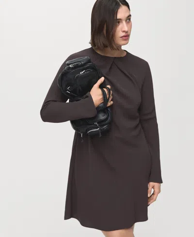 Mango Women's Draped Neck Long-sleeved Dress In Brown