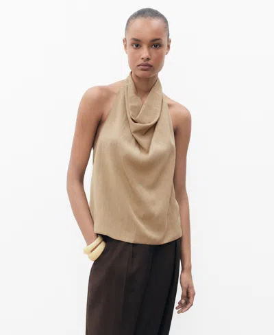 Mango Women's Draped Neck Lyocell Top In Brown
