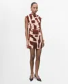 Mango Short Patterned Dress Ecru In Burgundy