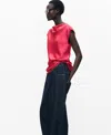 Mango Satin Blouse With Draped Neck Strawberry